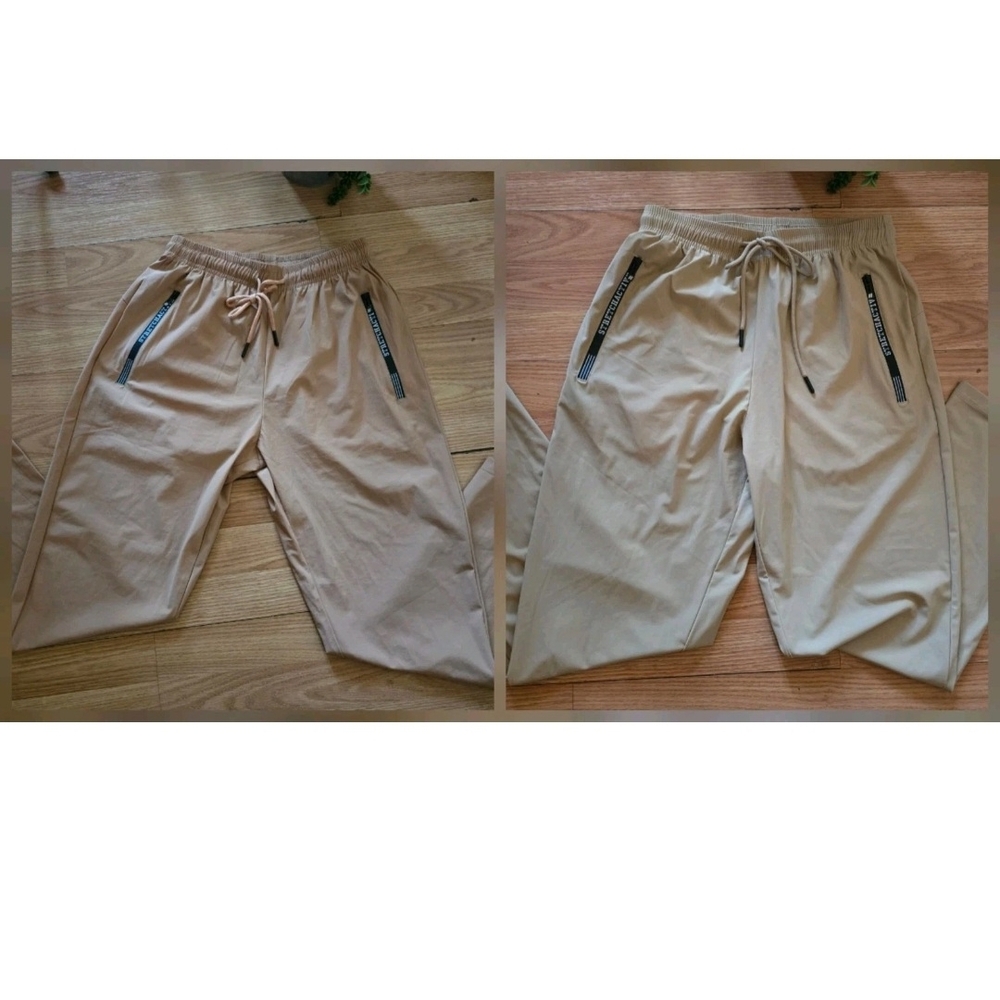 STRETCH ACTIVE in Beige+ Ivory Tan Relaxed Fit Tech Jogger Pants sizeS oversize.